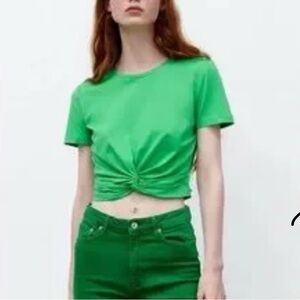 Zara Vibrant Green Twist Front Crop Top